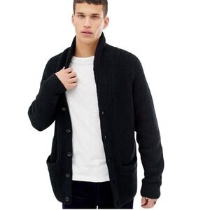 Abercrombie & Fitch- Shawl Collar Cardigan, Cotton Waffle Knit, Charcoal, Size L